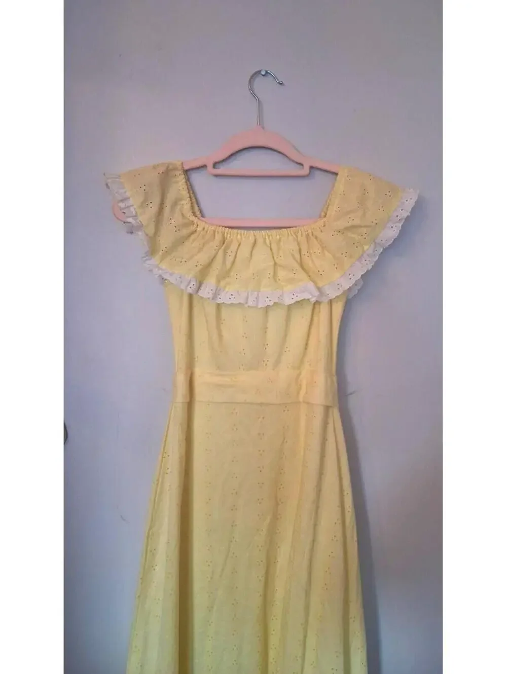 70s Vintage Yellow Ruffled Dress, Maxi Bridesmaid Prom Gown Size S Princess - Picture 3 of 9